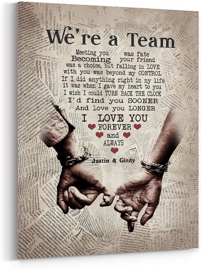 GABITA Personalized Wall Art for Couples, Anniversary Canvas for Couple Parent Grandparent, We're A Team Canvas for Couple Lover Husband Wife, Romantic Wall Decor, Wedding Keepsake