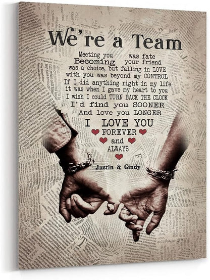 GABITA Personalized Wall Art for Couples, Anniversary Canvas for Couple Parent Grandparent, We're A Team Canvas for Couple Lover Husband Wife, Romantic Wall Decor, Wedding Keepsake