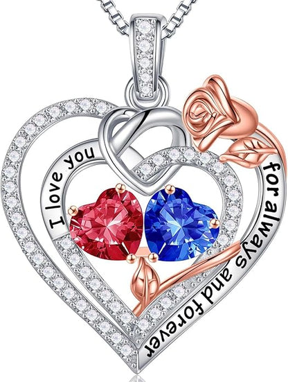 Iefil Christmas Gifts for Wife Women - 925 Sterling Silver Double Birthstone Necklace, Anniversary Birthday Gifts for Women, Jewelry Gift for Wife Girlfriend Mom Her