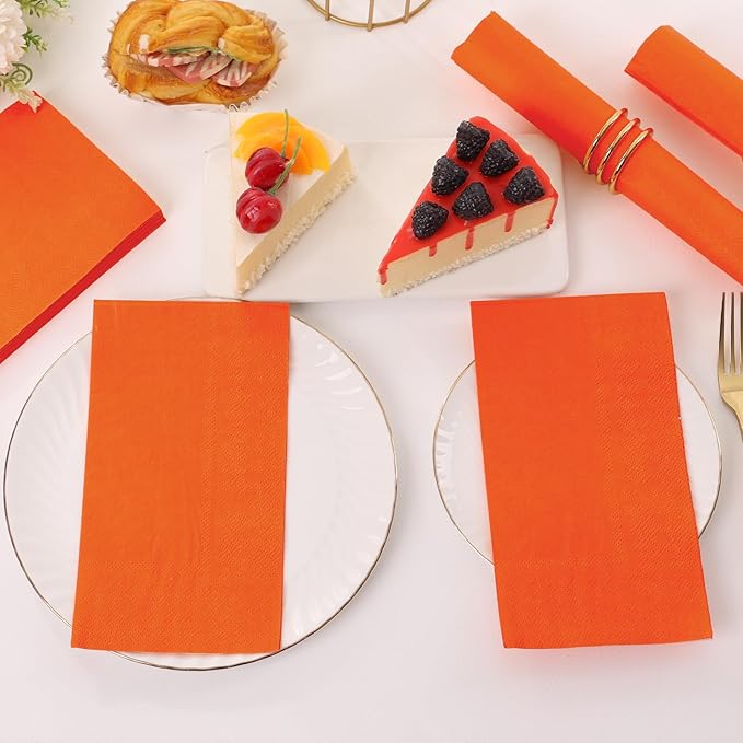 100 Pcs Orange Paper Napkins Disposable - Orange Guest Dinner Napkins for Bathroom Wedding Birthday Picnic Fall Thanksgiving Party