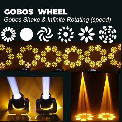 120W LED Moving Head Dj Light Roto Prism Beam Stage Lights 2 Pack, 8 GOBOs 8 Colors DMX 512 12CH Sound for Disco Party Stage Lighting (2)