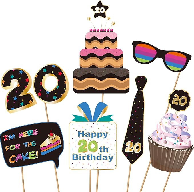 BRT Bearingshui 20th Photo Booth Props - Birthday Party Accessories, Signs and Decorations