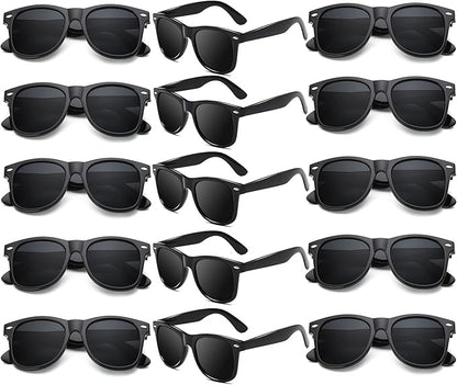Fsmiling Black Sunglasses Bulk Adult Party Sunglasses 80s Glasses Shades for Men Women Party Favors-15Pack,UV Protection