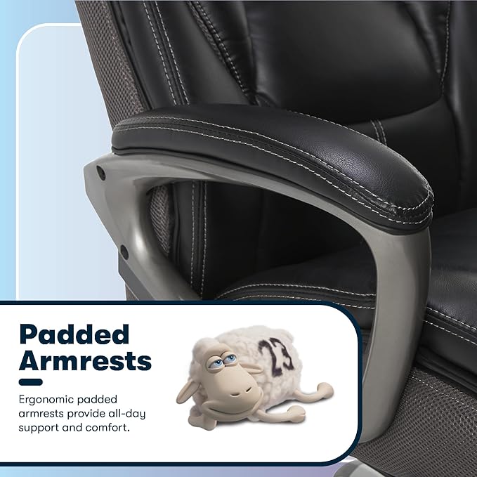 Serta Lautner Executive Home Office Desk Chair, Ergonomic High-Back with Adjustable Lumbar & Body Pillows, SmartLayers and ComfortCoils Technology, Mesh and Bonded Leather, Black/ Gray