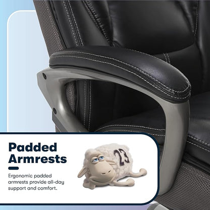 Serta Lautner Executive Home Office Desk Chair, Ergonomic High-Back with Adjustable Lumbar & Body Pillows, SmartLayers and ComfortCoils Technology, Mesh and Bonded Leather, Black/ Gray