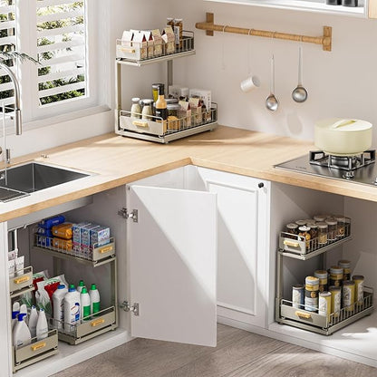 Under Sink Organizer, High Adjustable 2 Tier Under Kitchen Sink Organizer, Multi-Purpose Storage Shelf for Kitchen Bathroom Cabinet, Gray