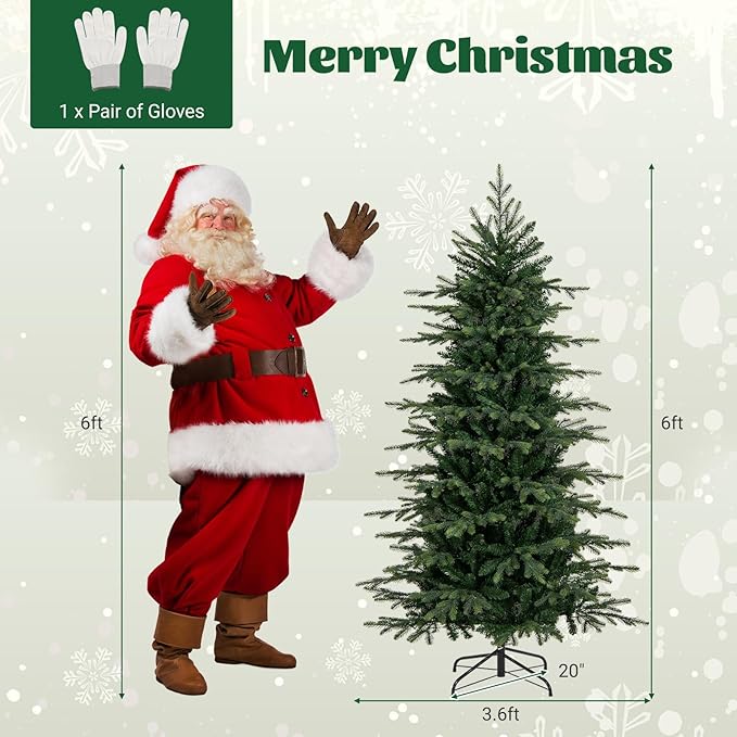 GOFLAME 6FT Prelit Artificial Christmas Tree, Hinged Xmas Tree with 714 PE & PVC Branch Tips, 260 LED Lights, 11 Lighting Modes, Remote, Holiday Decoration Tree with Timer, Adjustable Brightness