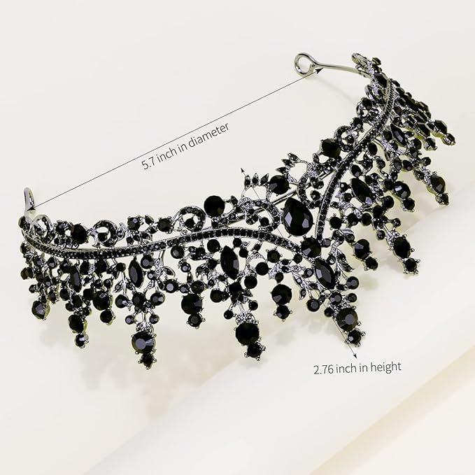 TOBATOBA Black Tiaras and Crowns for Women, Gothic Wedding Tiara, Black Swan Crown Gothic Halloween Costumes for Women Prom Cosplay Accessories