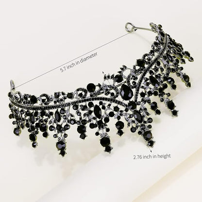 TOBATOBA Black Tiaras and Crowns for Women, Gothic Wedding Tiara, Black Swan Crown Gothic Halloween Costumes for Women Prom Cosplay Accessories
