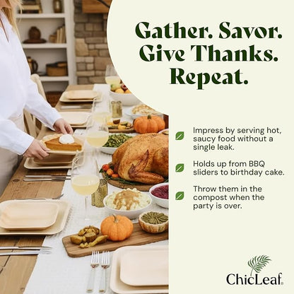 Chic Leaf Compostable & Biodegradable Palm Leaf Disposable Bamboo Plates - Disposable Party Plates for Appetizers, Thankgiving Family Dinner Meal - Party Supplies (4'' - 50 Pack)