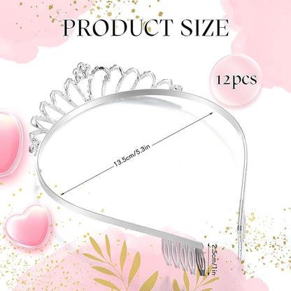 Remuuly 12 Pcs Princess Tiara for Women Silver Queen Tiara Rhinestone Hair Accessories, Princess Headbands Bulk for Bridal Wedding Birthday Prom Christmas Party, with Comb