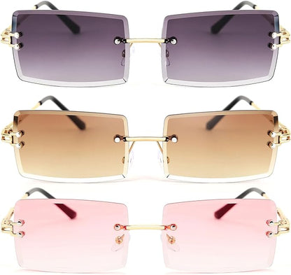 FEISEDY Vintage Rimless Sunglasses Rectangle Frameless Candy Color Glasses Women Men B2642