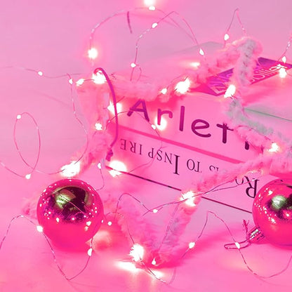 6 Pack Fairy Lights Battery Operated with Timer Silver Wire Mini 13FT 40LED Waterproof Cuttable Twinkle Christmas String Lights for Home Bedroom Wedding DIY Centerpiece Birthday (Pink)