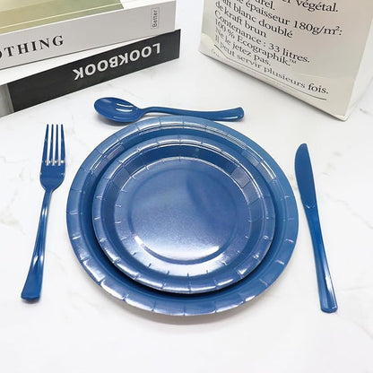 150 Pack Blue Plastic Silverware, Navy Blue Plastic Utensils Heavy Duty, 50 Forks, 50 Knives, 50 for Birthday, Graduation, Baby Shower