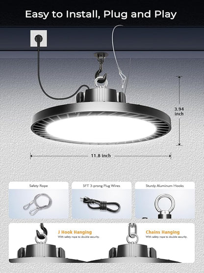 250W UFO LED High Bay Light, 37500LM Super Bright Industrial UFO High Bay LED Shop Lights & Garage Lights,6000K Shop Light IP65 Waterproof with US Plug, for Garage/Warehouse/Gym (6 Pack)