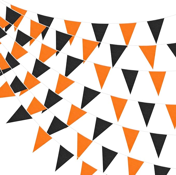 100 Feet Pennant Banners Flags 75 Solid String Triangle Flags for Grand Opening, Carnival Theme Birthday Party Decoration Outdoor Events Classroom Decoration(Orange Black)