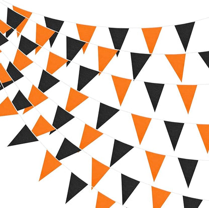 100 Feet Pennant Banners Flags 75 Solid String Triangle Flags for Grand Opening, Carnival Theme Birthday Party Decoration Outdoor Events Classroom Decoration(Orange Black)