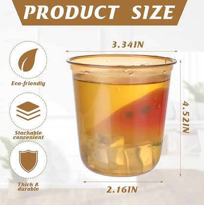 50pcs 12oz Disposable Stemless Glasses,PET Disposable Drinking Cups,Cold Party Clear Plastic Wine Glasses for Parties Birthday,Wedding,Meeting,Christmas Party Supplies. (Glod)