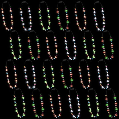 Christmas Neckalce Light up, 8 Lighting Bulbs Light Christmas Neckalce Bulk with 3 Glow Styles, Snowman Strawberry Santa Tree Neckalces for Xmas Party Decorations Favors