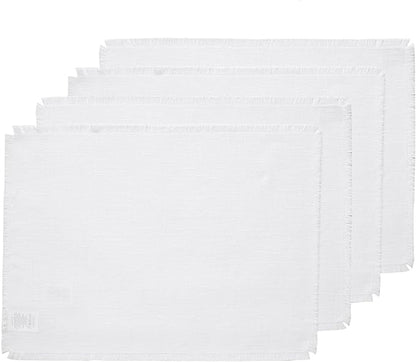 Solino Home Fringe Linen Placemats Set of 4 - White Placemats 14 x 19 Inch - 100% Pure Linen Table Mats for Fall, Autumn, Winter, Christmas, Holiday, New Year
