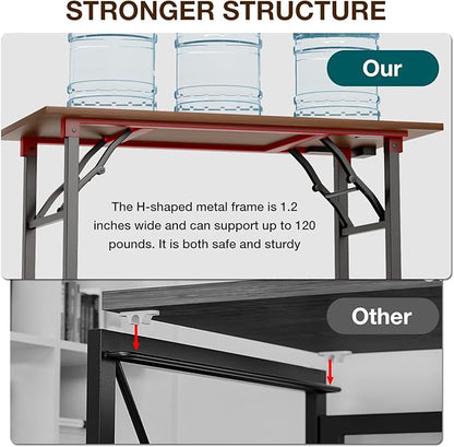 TEMI Long Computer Desk Folding Table - 55.1" Foldable Office Desk, No Assembly, Perfect Writing Table for Bedroom, Dorm, or Apartment, Portable Large Desk or Study Table with Compact Design, Walnut