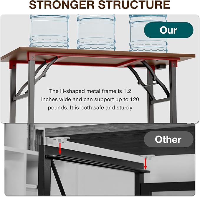 TEMI Long Computer Desk Folding Table - No Assembly, Compact 55.1" Foldable Desk with Power Outlets & USB Charging Port, Portable Lagre Office Desk, Ideal Large Study Table for Narrow Spaces, Walunt