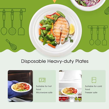 ECOLipak 9 inch 150 Pack Compostable Paper Plates, Heavy Duty Disposable Biodegradable Eco-friendly Sugarcane Bagasse Plates for Party Thanksgiving