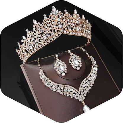 Kamirola Tiaras and Crowns for Women,Tiaras Earrings Necklace, Crystal Bridal Jewelry Set, Costume Party Halloween Prom Pageant Jewelry for Women TR80