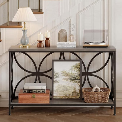 GiftGo Narrow Sofa Table 47.2 Inch, Industrial Sofa Table Behind Couch, Vintage Entry Console Table with Storage for Entryway, Living Room, Foyer, Elegant Design (Grey, 47.2)