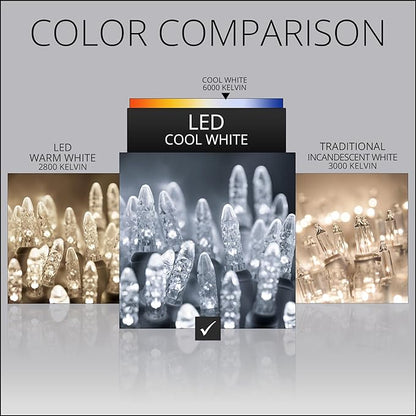 24 ft 70 Count M5 LED Cool White Christmas Lights, Green Wire Indoor/Outdoor Commercial Grade Mini String, Holiday Lighting