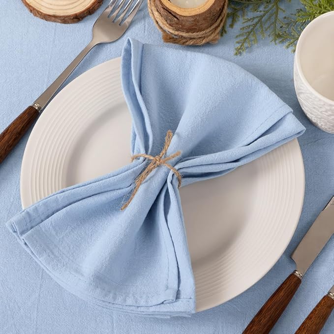 Socomi Cloth Napkins Blue Fall Thanksgiving Washable Reusable Bulk Linen Cotton Napkins Set of 6 17"x17" for Wedding Party Bridal Baby Shower Birthday Dining Table Decorations