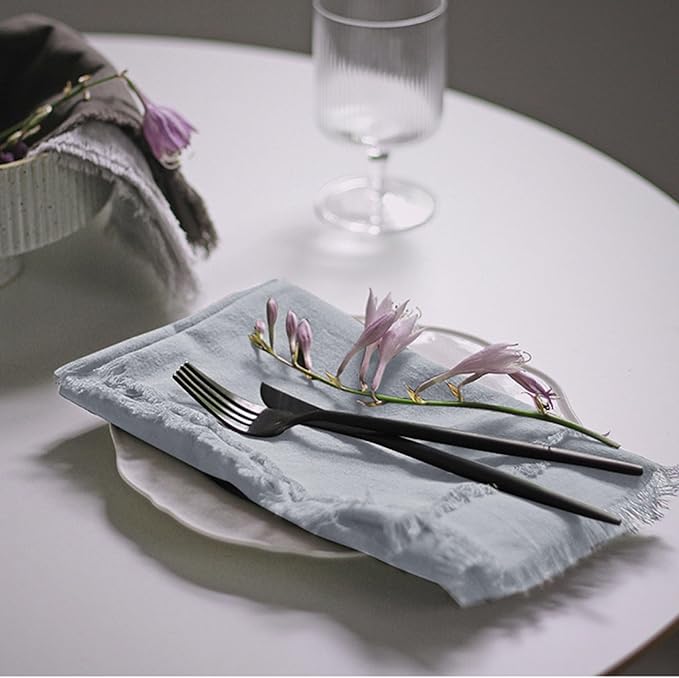 Handmade Cloth Napkins 100% Cotton Napkins with Fringe，Delicate Handmade Cloth Napkins for Dinners, Parties, Weddings and More，18 x 18 Inch Set of 4 - Light Grey