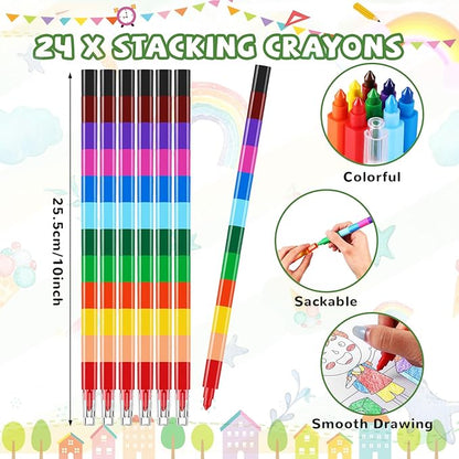 BenLouis 24 Preschool Kindergarten Mini Coloring Books Kids with 24 Stacking Crayons Graduation Party Favors Activity Books Bulk for Kids Birthday Return Goodie Bag Gift Stuffer Classroom Reward