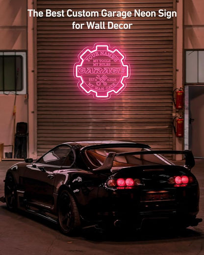 Custom Garage Neon sign for Wall Decor with Timing Remote, Personalized Gear Garage LED Neon Light for Man Cave, Home Bar, Workshop, Son Dad Birthday Gift BABY PINK