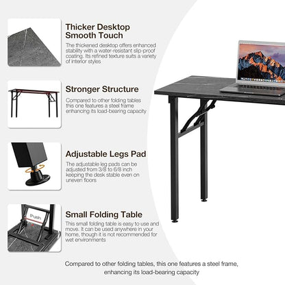 TEMI Small Computer Desk Folding Table - 55.1" Foldable Office Desk, No Assembly, Perfect for Small Spaces in Bedroom, or Apartment, Portable Mini Desk or Study Table Compact Design, Marble Greige