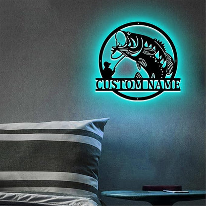 Custom Name LED Bass Fishing Sign - Personalized Wall Art, Anniversary & Valentine's Day Gift