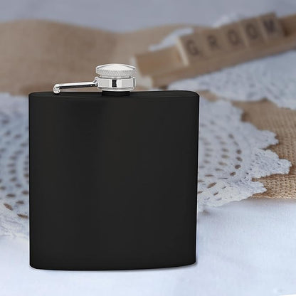 Murano Stainless Steel Hip Flasks 6 oz. Set of 10, Bulk Pack - Screw on Cap, Great for Wedding Party Gifts, Groomsmen Gifts, Outdoor Activities - Black