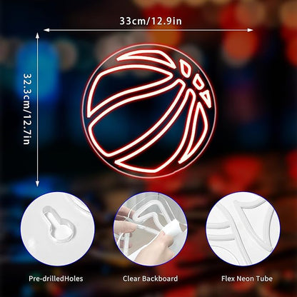 Basketball Neon Sign, Neon Signs for Wall Decor Red LED Light Up Signs Home Decor for Bedroom Club Party Bar Shop USB Operated