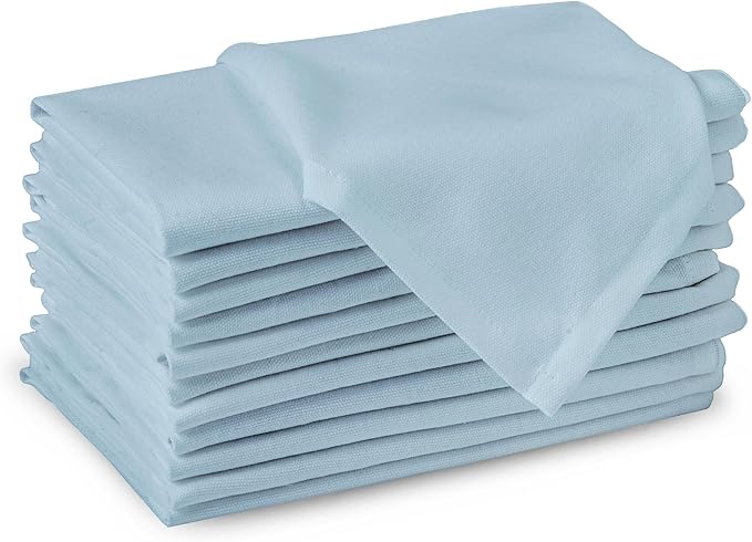 Encasa XO Ice Blue Cloth Napkins Set of 12, 17"x17" | Solid Color Cotton Dinner Napkins | Washable & Reusable Napkins for Dining Table Fall Decoration, Holiday & Christmas Festivals