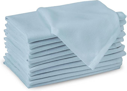 Encasa XO Ice Blue Cloth Napkins Set of 12, 17"x17" | Solid Color Cotton Dinner Napkins | Washable & Reusable Napkins for Dining Table Fall Decoration, Holiday & Christmas Festivals
