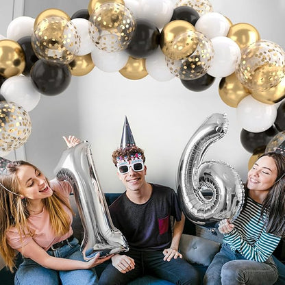 Patimate Black Gold Confetti Balloons Set, 50 pcs 12 inch Metallic Gold Black White Confetti Latex Balloons Kit for Birthday Wedding Graduation New Years Anniversary Party Decorations