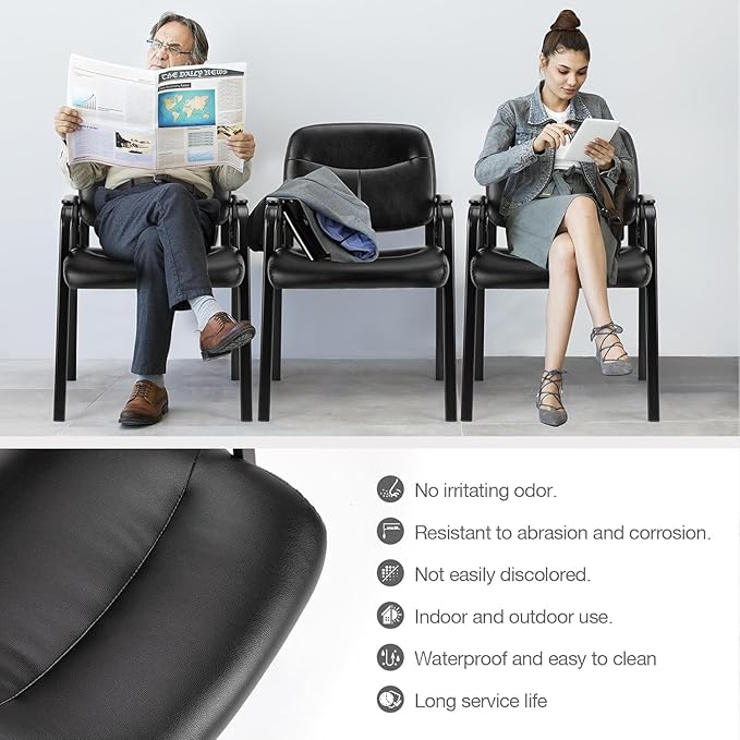 OLIXIS Office Waiting Room Chairs Set of 4, Leather Desk Reception Guest Stationary Side Chair with Padded Arms for Home Conference Lobby Medical Clinic