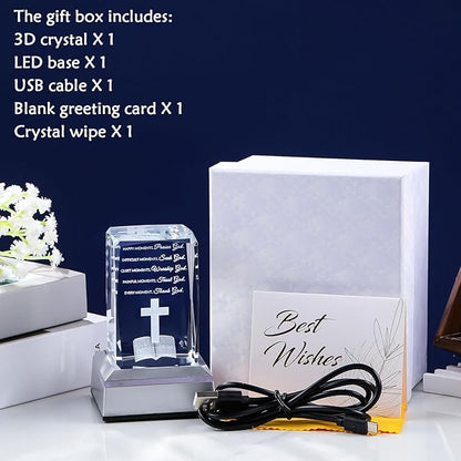 Movdyka 3D Crystal Christian Gifts for Women Men Faith, Inspirational Bible Verse Religious Gift Keepsake with Colorful LED Night Light, Get Well Spiritual Gifts Ideas for Birthday