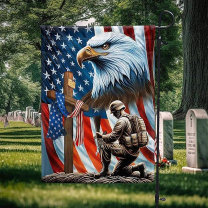 FLAGWIX American Flag-Patriotic Eagle Veteran Kneeling Soldier Christ Cross Memorial Day American Flag MLN2793F, House Flag (29.5" x 39.5")-USA Flags Premium Polyester-Decorative Indoor Outdoor Flag