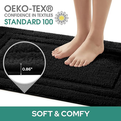 HOMEIDEAS Bathroom Rugs Sets 3 Piece, Super Soft and Absorbent Non Slip Microfiber Toilet Bath Mat with U-Shaped (Black)