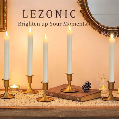 Lezonic Ivory Flameless Taper Candles Battery Operated with Remote, Long LED Candlesticks Flickering Real Wax Set of 6, 9.5 inch Battery Candles with Realistic 3D Flame