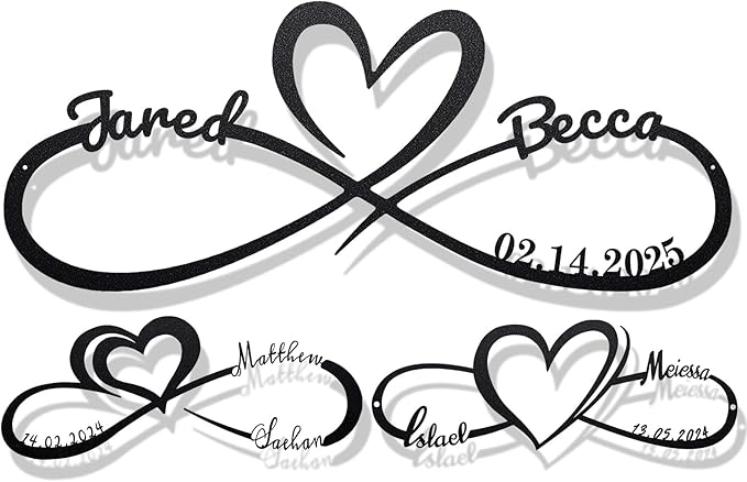 Personalized Metal Sign With Couples Name and Date: Wedding Gifts for Couples - Anniversary Valentines Day Gifts for her him Bridal Shower - Infinity Heart Wall Decor Style1