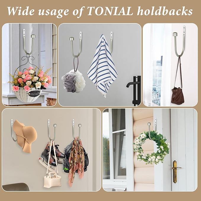 TONIAL Curtain Holdbacks, Decorative Curtain Tieback for Wall Antique Silver Window Drapery Hold Backs Large with Round Finials (1 Pair/2 Pack)