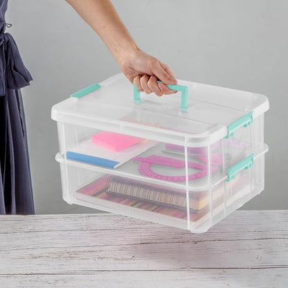 STERILITE Convenient Home 2-Tier Layer Stack Carry Storage Box, Clear 12-Pack 12 X 1