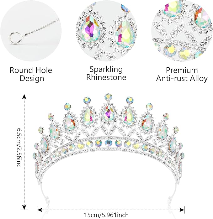 3 Pack Crystal Tiara and Princess Crown,Bridal Wedding Queen Headbands Prom Pageant Birthday Party Hair Accessories